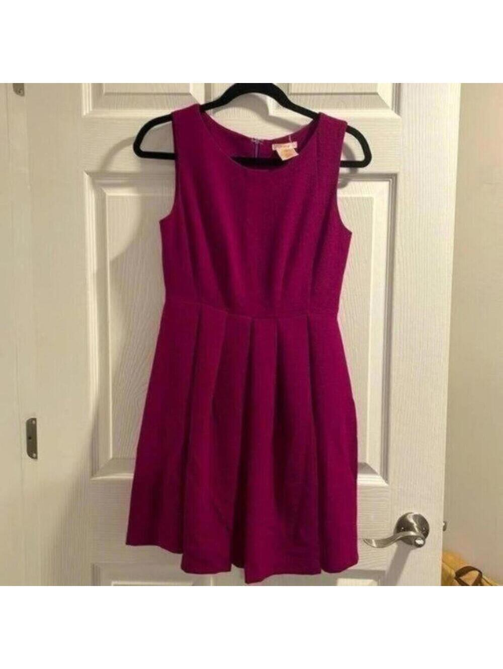 Esley Magenta Purple pleated, fit, and flare Sleeveless Tea Dress
